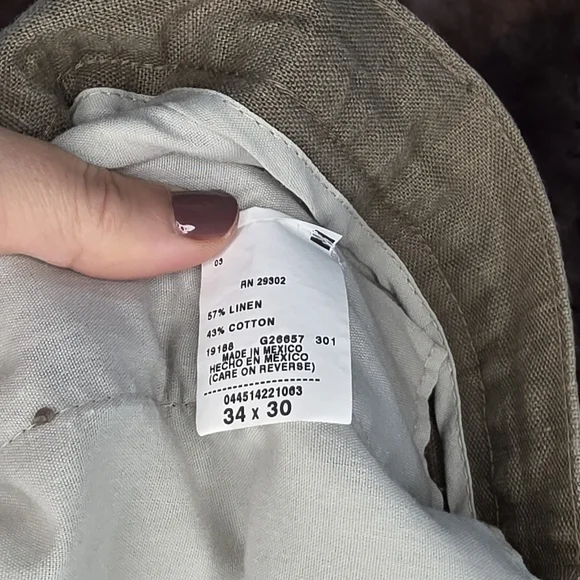 Van Heusen Mens Pants 34x30 Pleated Front Pockets Linen Olive Green - Picture 5 of 6